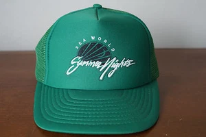 Vintage Sea World Summer Nights Green Mesh Snapback Trucker Hat - Picture 1 of 6