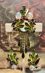 D&E Juliana Book Pieces Olivin Lila AB Strass Fünfeck Brosche Ohrringe - Bild 1 von 7