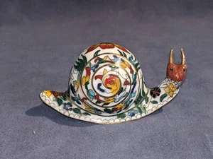 Vintage Brass Cloisonne Snail Figurine Multicolour Flowers (PL1) - Picture 1 of 8