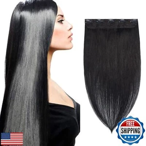 Benehair One Piece Clip in Hair Extensions Human Hair Dark Black Hair Extensi - Picture 1 of 5
