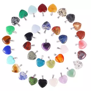 Wholesale 50pcs Natural Mixed Stone Heart Shaped Pendant Bead Jewelry 20mm DIY - Picture 1 of 5