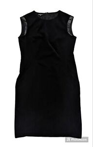 Lafayette 148 New York Black Leather Accent Sleeveless Sheath Dress Size 12