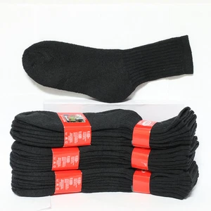 4, 12 Pairs Kid's Crew High Cut Cotton Socks Solid Black Heavy Junior Size 4-6 - Picture 1 of 1