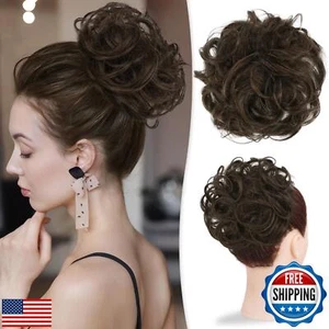 RUWISS Large Messy Bun Hair Piece 100% Human Hair Layered Wavy Curly Hair Bun - Picture 1 of 5