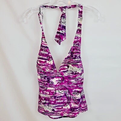 Catalina M 8-10 Halter Top Natación Púrpura Blanco Negro Tazas Extraíbles Forradas Foto 1 de 4