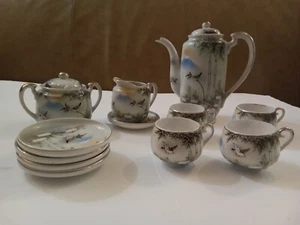 Fukagawa Lithopane Fuji Tea Set Bone China Geisha Set of 11 Pieces 1910-1920 - Picture 1 of 9