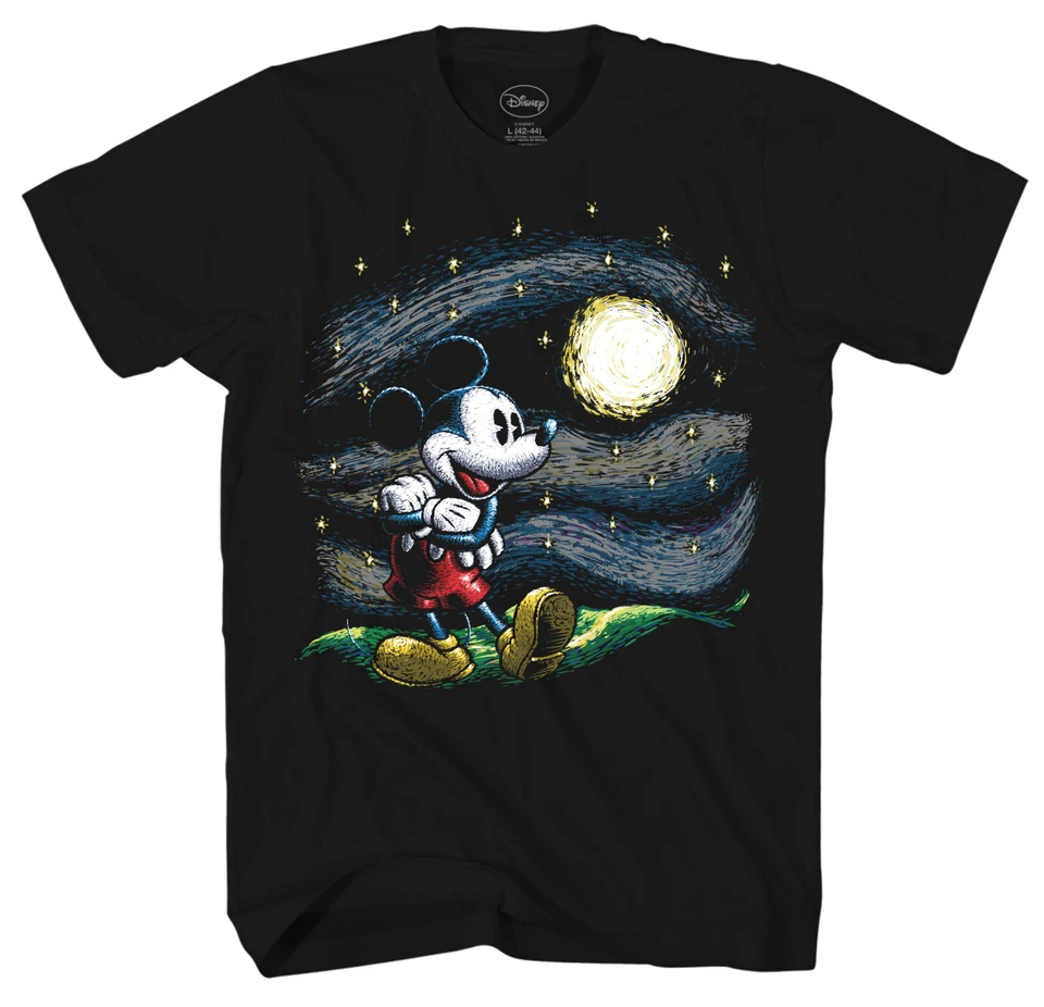 Disney Mickey Mouse Starry Night Men's Black T-Shirt New - Image 1 of 1