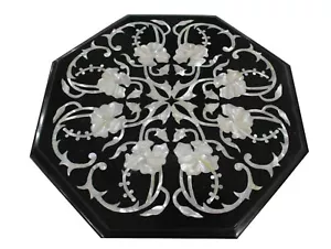 15" Black Marble Coffee Table Top Mop Inlay Marquetry Fine Art Decor - Picture 1 of 11