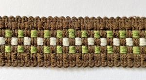 Vintage Woven Trim Brown Green White 2 Yards 1.25" Wide Sewing - Picture 1 of 3