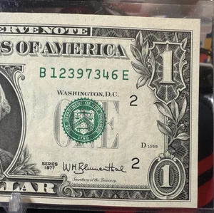 🥸 $1 1977  FEDERAL RESERVE NOTE  B/E BLOCK (w) ( NEW YORK “B”) - UNC - Imagen 1 de 8