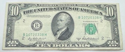 1950 B Vintage $10 Federal Reserve Note - New York - B - Ten Dollar Bill - Image 1 of 2