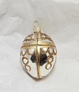 Poland Mouth Blown Glass Hand Painted silver/gold egg Christmas Ornament - Picture 1 of 8