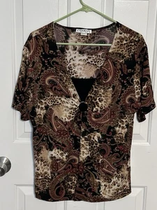 Claudia Richard Blouse Top V-Neck Lined Women’s Size 2X Brown Paisley - Afbeelding 1 van 16