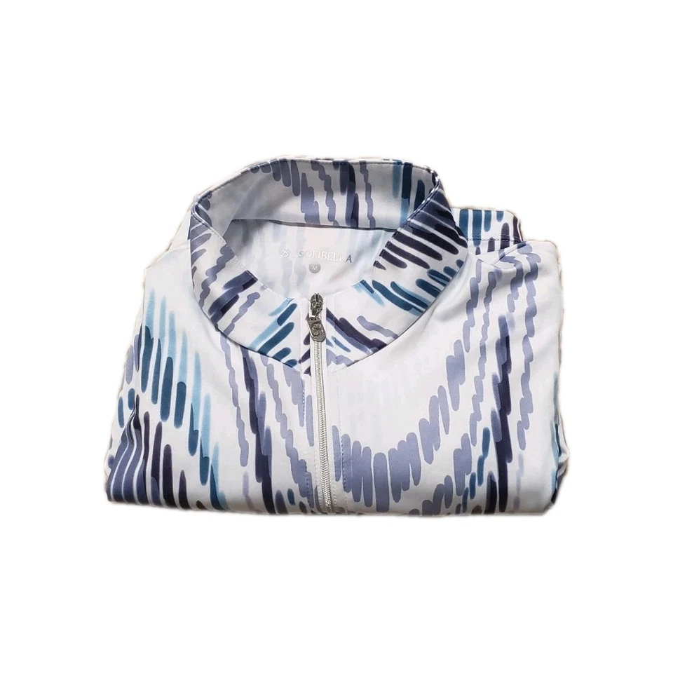 SOFIBELLA 1/4 Zip Golf /Tennis Activewear Long Sleeve Top White W/Pattern Size M - Image 1 of 4