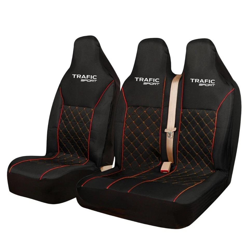 PARA RENAULT TRAFIC SPORT - FUNDAS DE ASIENTO DE FURGONETA ACOLCHADAS ROJAS - INDIVIDUALES + DOBLES Foto 1 de 1