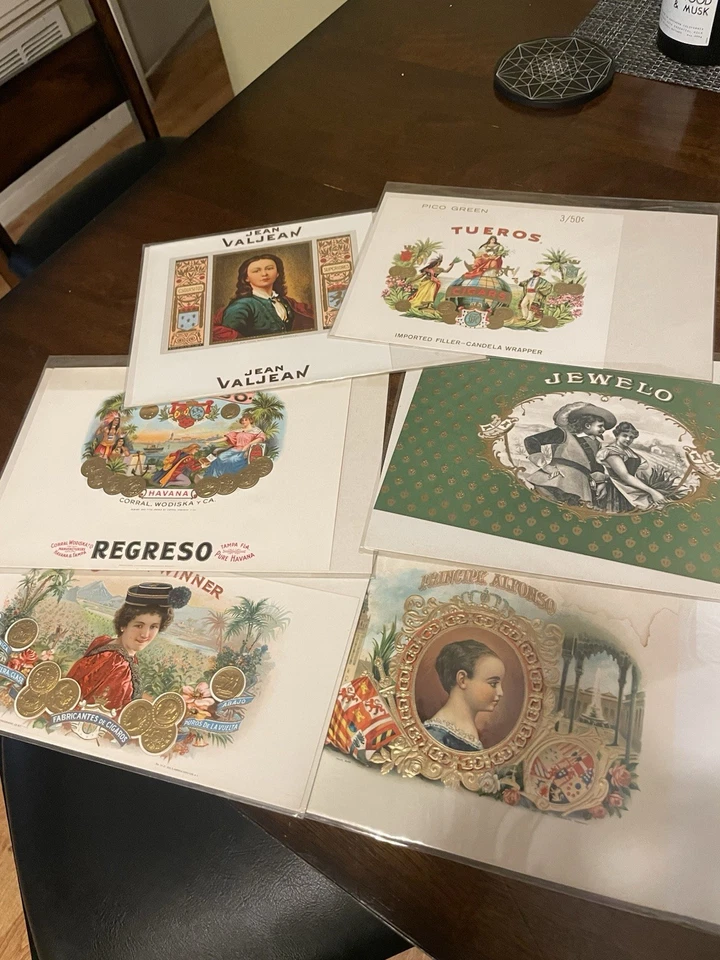 Etiquetas litográficas vintage para caja de cigarros - Lote de 6 marcas diferentes Foto 1 de 4