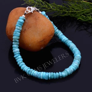 A Natural Larimar Beads Bracelet, Larimar Faceted Wheel Beads Bracelet, Larimar - Picture 1 of 3