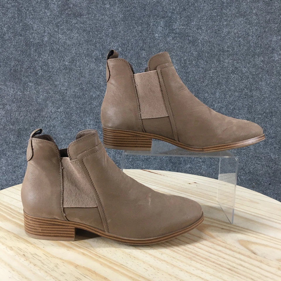 Mia Botas Mujer 8.5 Chelsea Beige Imitación Cuero Tobillo Pull On Block Tacones Foto 1 de 4