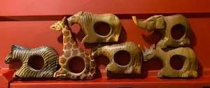 Handgeschnitzte afrikanische Safari Tier Holz Servietten Halter Ringe 6er Set nie benutzt - Bild 1 von 7