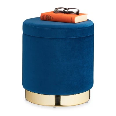 Samthocker Polsterhocker Pouf mit Stauraum rund Dekohocker Polsterhocker rund - Bild 1 von 4