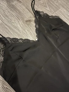 H&M Black Satin Lace Trim Cami Style Midi Dress - Picture 1 of 3