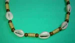 COLLANA REGOLABILE NUOVA GENERAZIONE LEGNO SCURO CONCHIGLIA PERLINE CANAPA - Foto 1 di 1