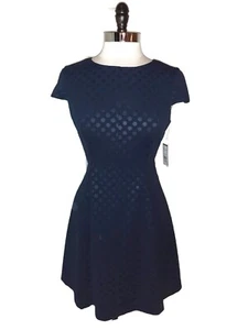 NEW JESSICA HOWARD Sz 10 PETITE A-Line Dress Blue Embossed Polka Dots Cap Sleeve - Picture 1 of 6