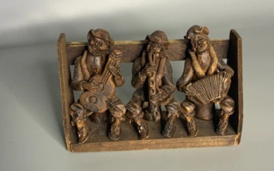 French vintage carved wood desk decoration music instrument design made of resin - Image 1 of 4