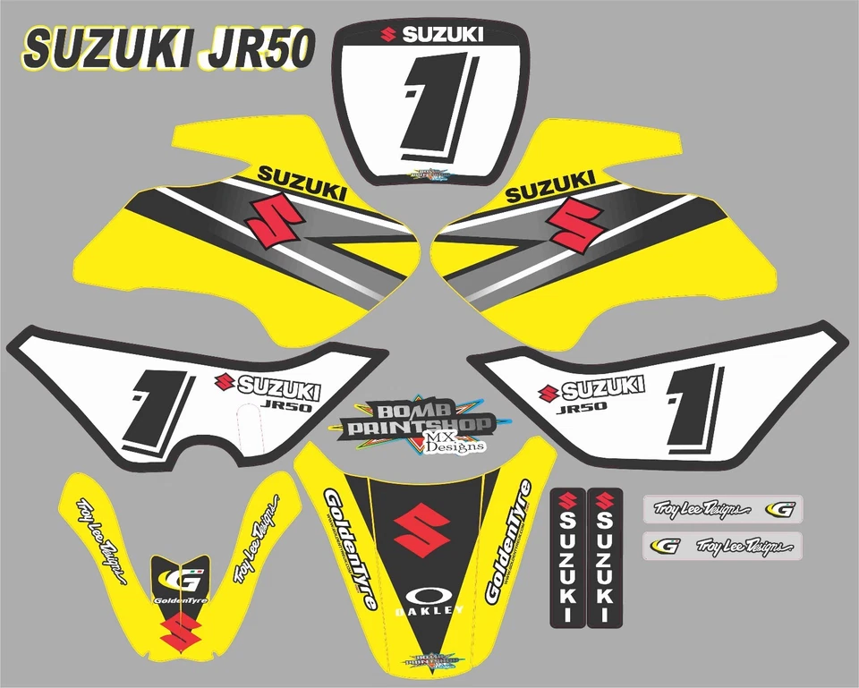 Adesivo gráfico Suzuki JR50 PRETO conjunto completo adesivos laminados motocross - Imagem 1 de 1