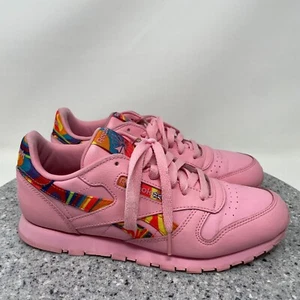 Reebok Sneakers Girls Youth 6 Pink Bubble Gum Rainbow Flag Leather Classic Shoes - Picture 1 of 12