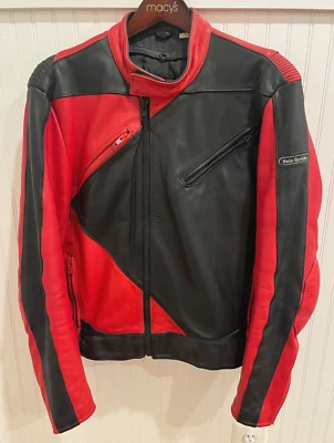 Jaqueta de motocicleta vintage Hein Gericke tamanho 42 - Preta com vermelha - VEJA!! - Imagem 1 de 4