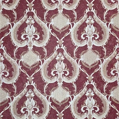 Burgundy red Ivory gold metallic plaster textured Victorian damask Wallpaper 3D - Image 1 of 4