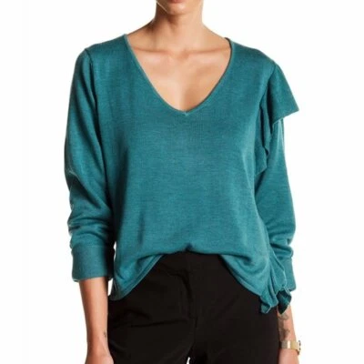 NUEVO JOHN JENN Suéter Asimétrico Volantes Azul Teal LANA ETC Manga Larga Mediano Foto 1 de 4