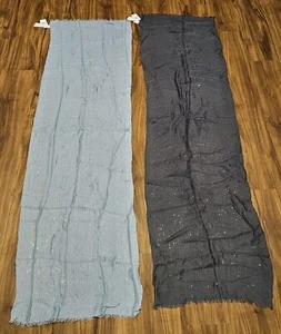 2 Echo Sequin Scarfs Gray And Blue 77" X 20" - Picture 1 of 10