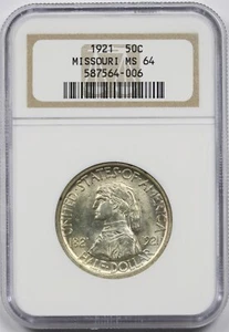 1921 Missouri 50C NGC/Old Holder MS 64 Early Silver Commemorative Half Dollar - Picture 1 of 4