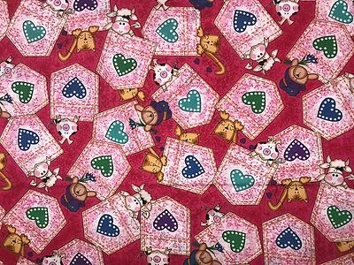 Quilt Fabric Aleene's Cinnamon Street Cow Cat Heart Dolores Ruzicka by 1/2 Yard - Image 1 of 2