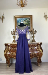 Women's Formal SHEER Embroidery Lace bodice Long Evening Gown prom dress - Picture 1 of 4