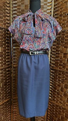 Camisa Vestido Lápiz Manga Corta Grande Talla 16 Vintage Años 80 Paisley Coño Arco Cuello Foto 1 de 4