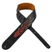 Amumu Leather Embroidered Flame Guitar Strap (LE09BK) for sale