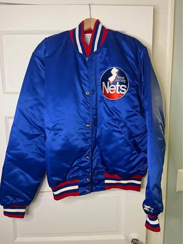 Vintage New Jersey NJ Nets NBA Starter Jacket Satin Mens Size L Cover