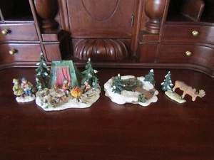 Villaggio di Natale lotto 4 pezzi resina inverno campeggio/laghetto/alpa/pesca bambini - Foto 1 di 15