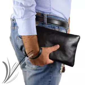 Pochette uomo da polso nera borsello borsa a mano porta documenti chiavi piccola - Foto 1 di 3