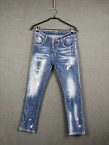 Pantalones de mezclilla para hombre Dsquared2 talla 48 azul algodón envejecido pierna ajustada - Imagen 1 de 12