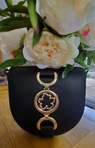 TED BAKER Kensina Magnolia Detail Black Leather Mini Crossbody Bag NEW WITH TAGS - Picture 1 of 11