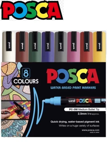 Posca PC-5M Med Blt Dark Pk8 Assorted PC5MDC8C