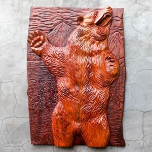 Handgeschnitzter großer Teakholz Grizlybär wilde Skulptur Wandkunst Wohnkultur - Bild 1 von 10