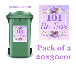 XL Wheelie Bin House Numbers Stickers Wheely Dustbin Sticker Peel & Stick floral - Picture 1 of 1