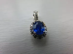 Diamond Sapphire Pendant 18 Carat White Gold All Natural Stones Oval New In - Picture 1 of 3