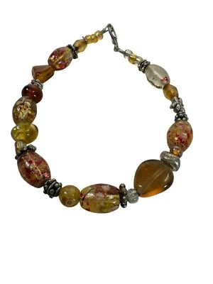 Pulsera con Cuentas de Vidrio Espaciadores de Plata Tono Ámbar Boho Usable Arte Hippie Foto 1 de 2