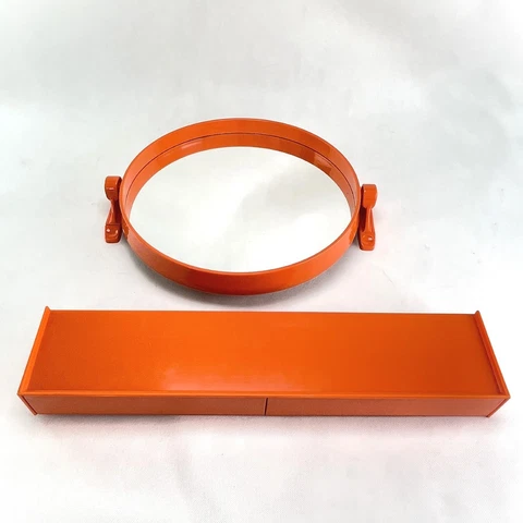 Vintage Wall Mirror & Tray Plastic Grosfillex France Orange 1970er Cover